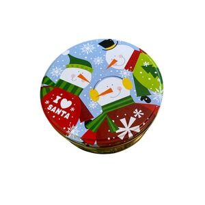 Round Christmas Tin Snowman I Love Santa" Holiday Cookie Candy Storage Container